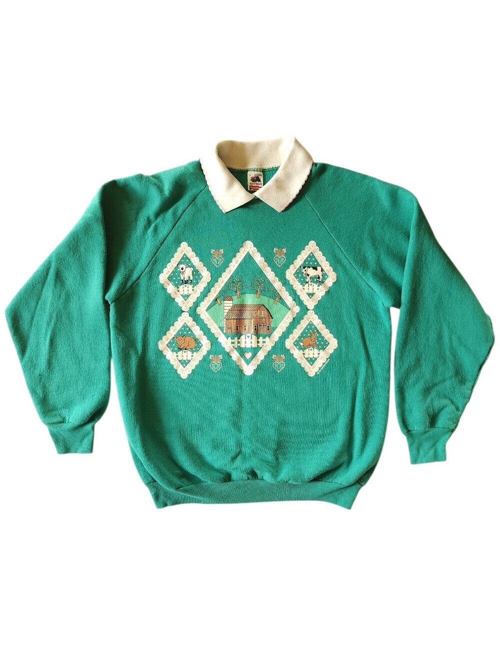Vintage Grandma 90s Cottagecore Farmhouse Ruffle Collar Sweatshirt Sz L - Picture 2 of 8